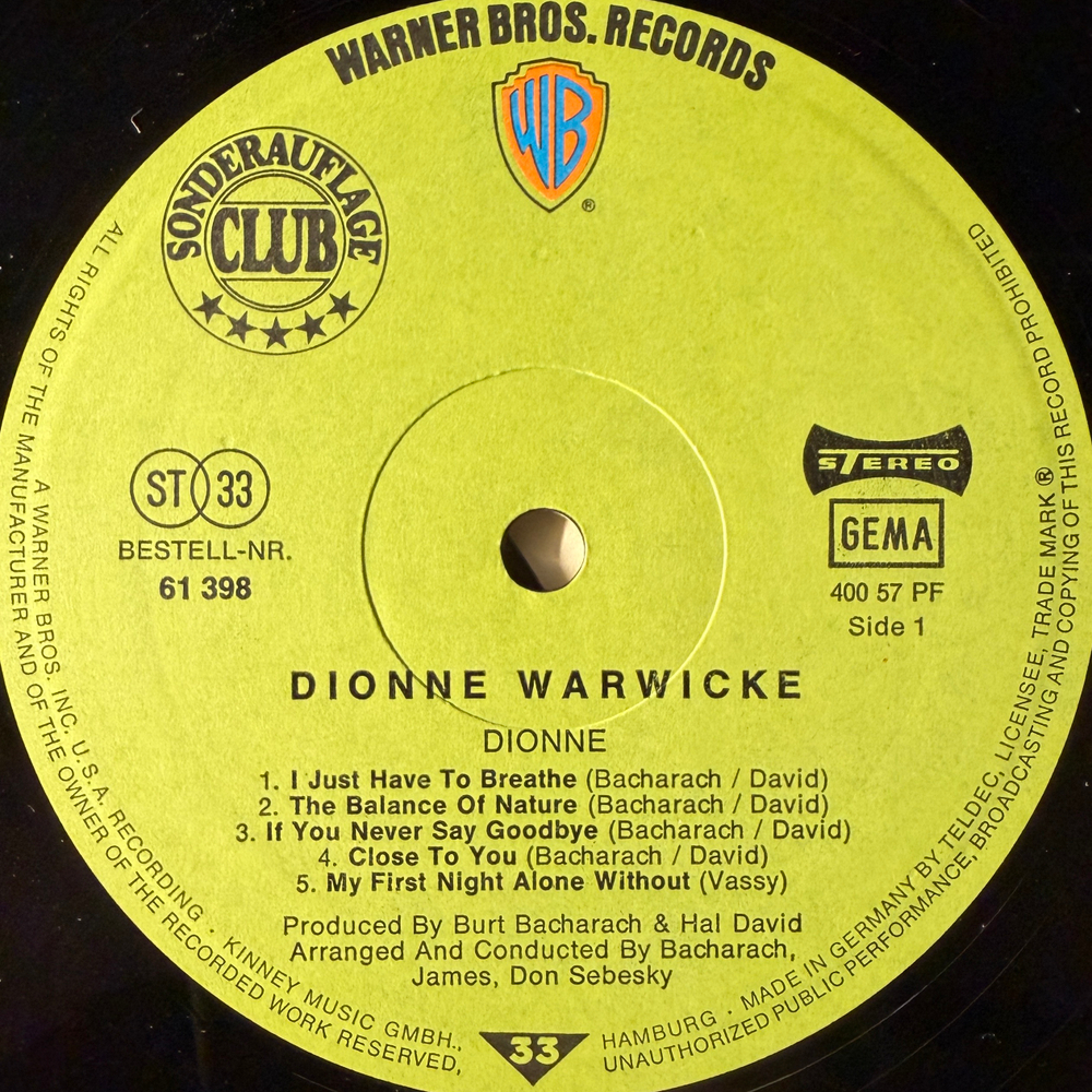 Dionne Warwicke ‎– Dionne (Германия 1972г.) Club