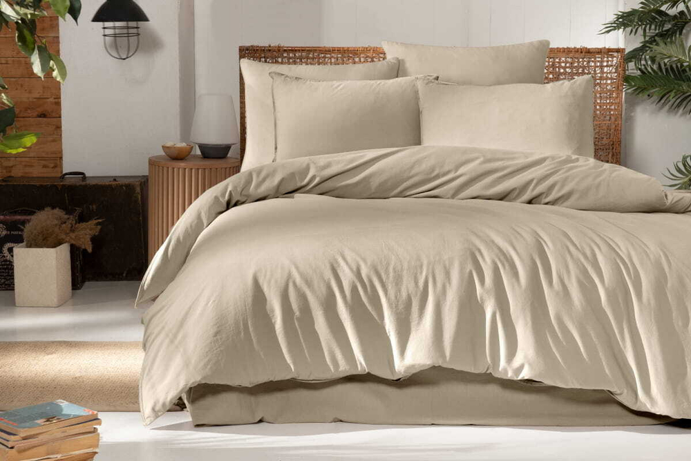 Постельное белье 2 спальное евро Arya home Natural Stone Washed экрю