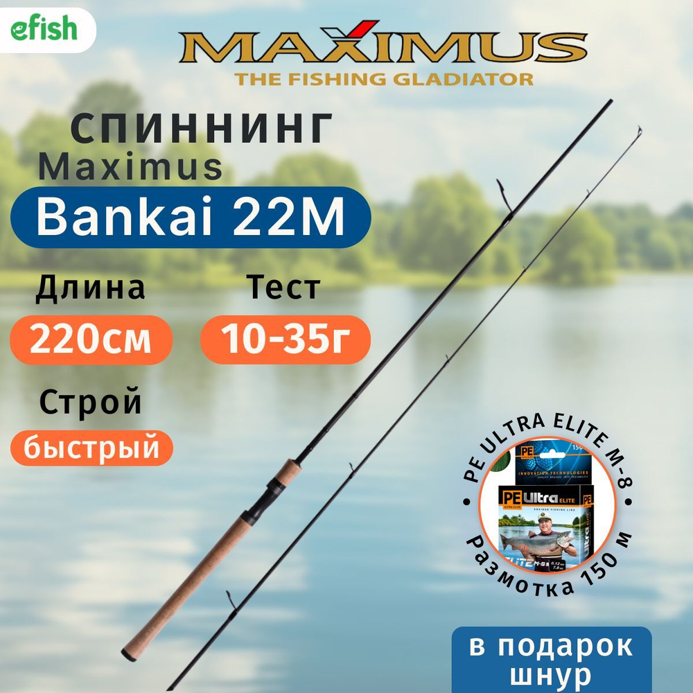 Комплект: Спиннинг Maximus Bankai 24M 2,4m 7-35g + Плетеный шнур AQUA PE ULTRA ELITE M-8 Dark Green 150m