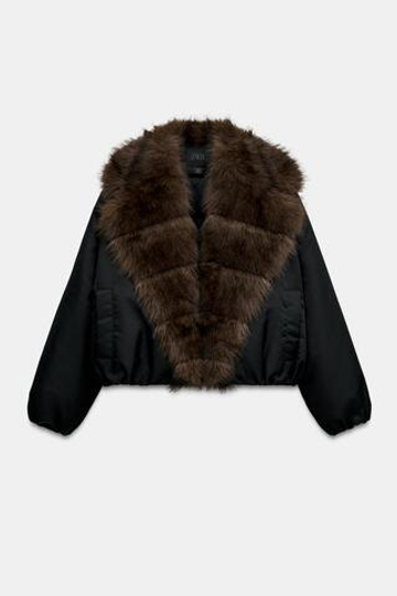 ZARA БОМБЕР С ВОРОТНИКОМ С ОТДЕЛКОЙ ПОД МЕХ — ZW COLLECTION, ЧЕРНЫЙ