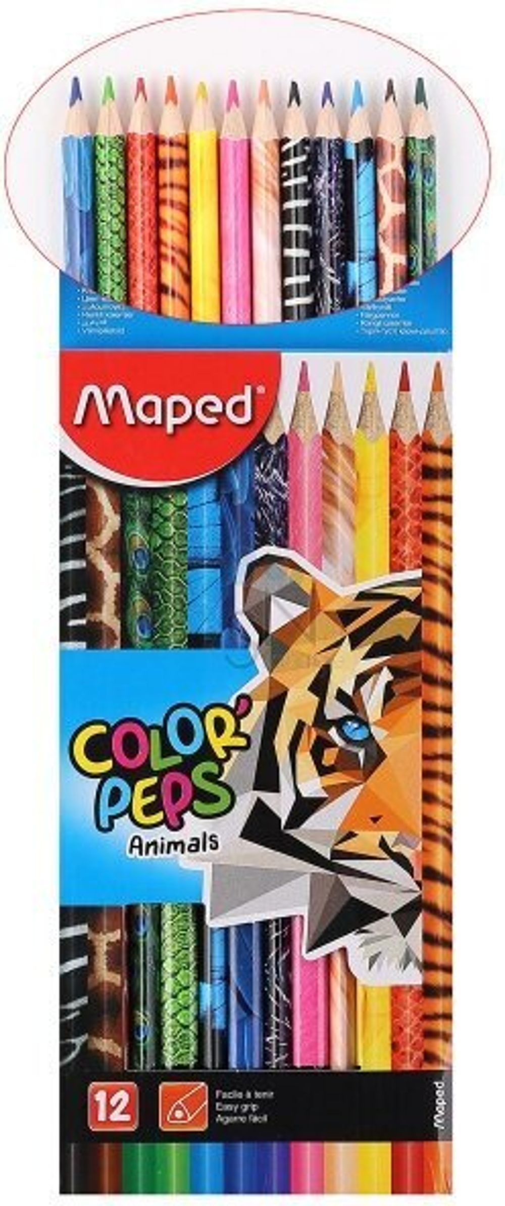 Карандаши цветные MAPED (Франция) "Color'Peps Animals'", 12 цветов, трехгранные, заточенные, европодвес, 832212