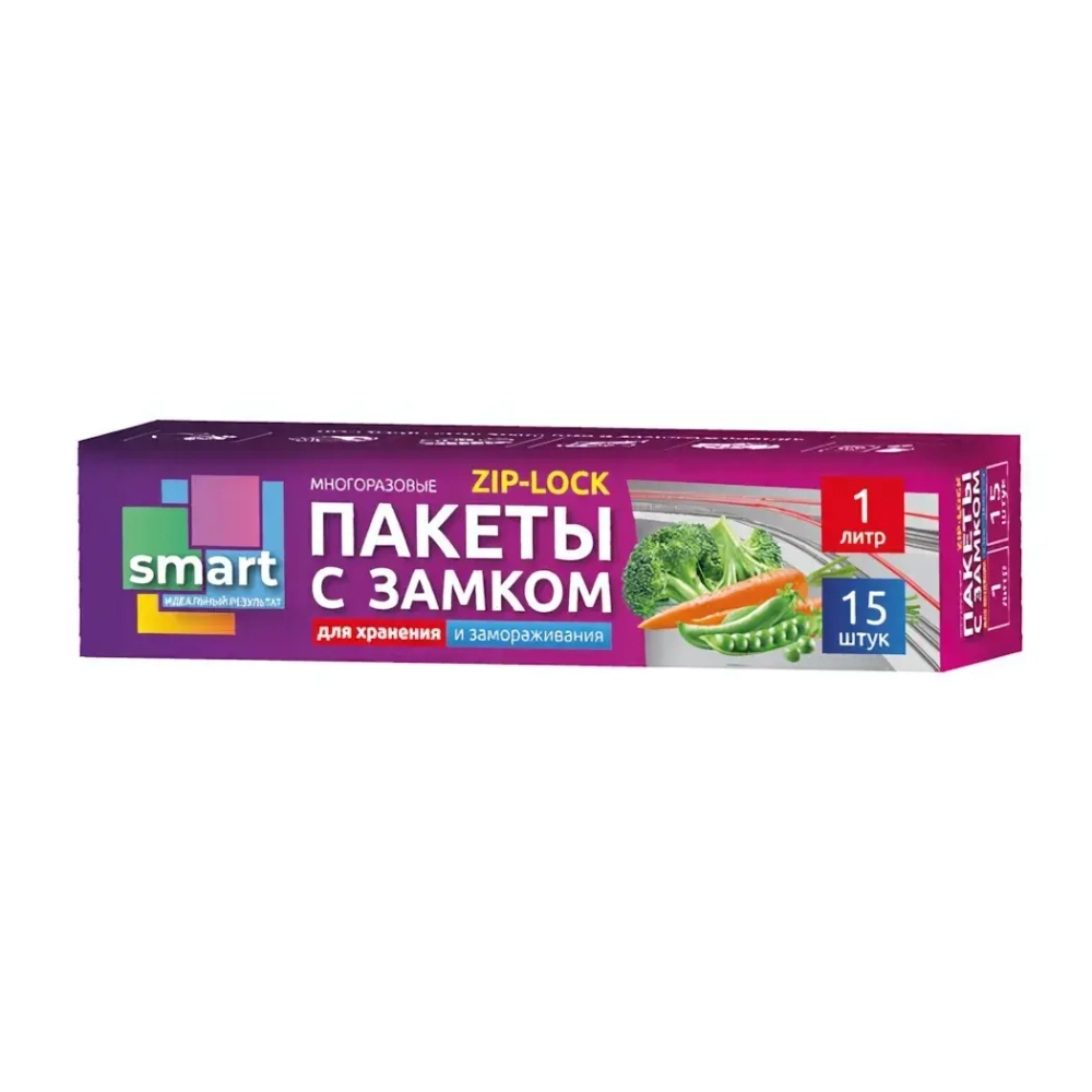 Пакеты для заморозки и хранения продуктов с Zip Lock 3л 10шт «Smart»