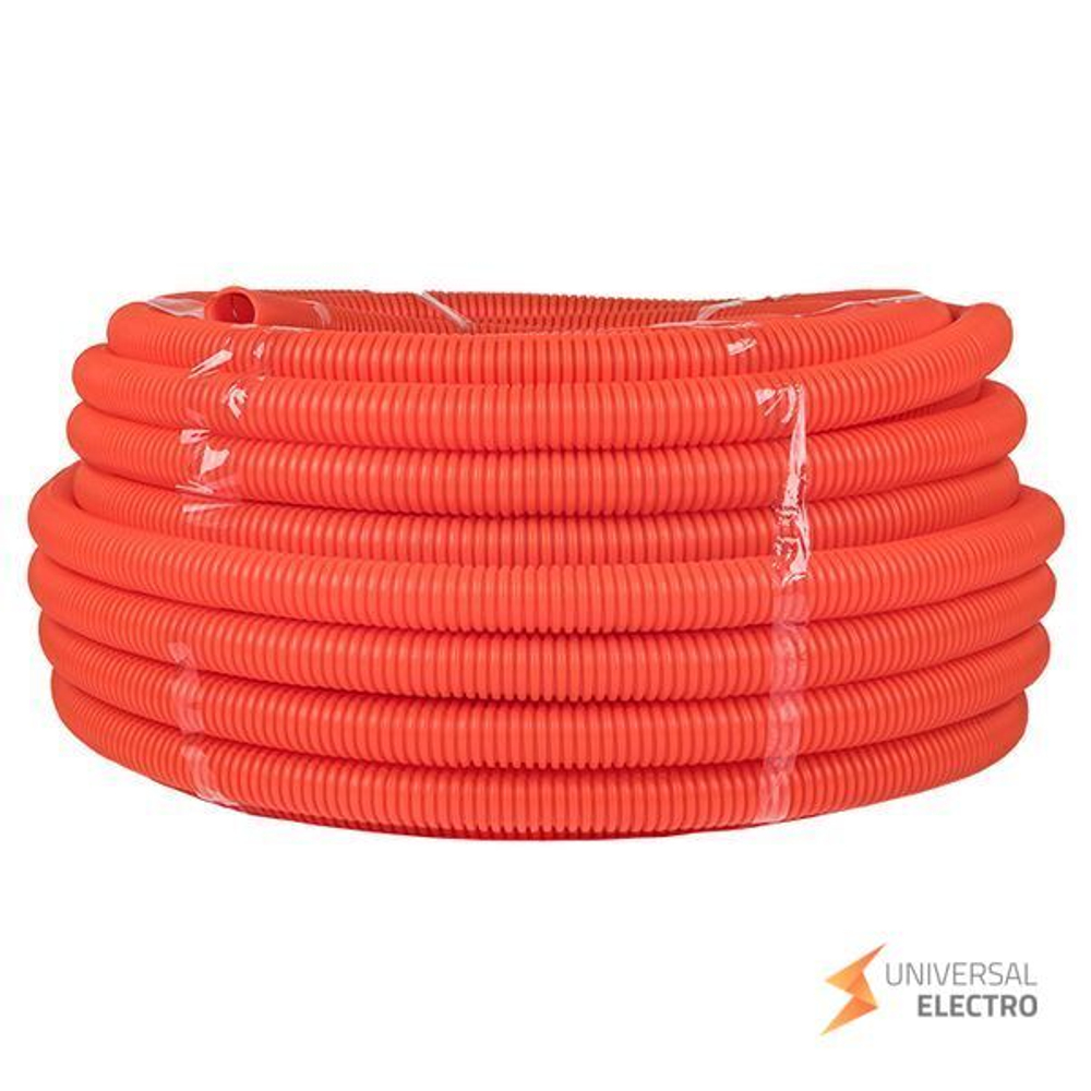 Труба гофр, ПНД с протяжкой d32 мм (50 м) оранжевая EKF-Plast