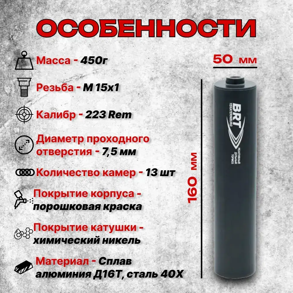 13 камерный ДТКП закрытого типа на Лось-10, Байкал-145 Лось (.223 Rem, M15x1 правая), BRT