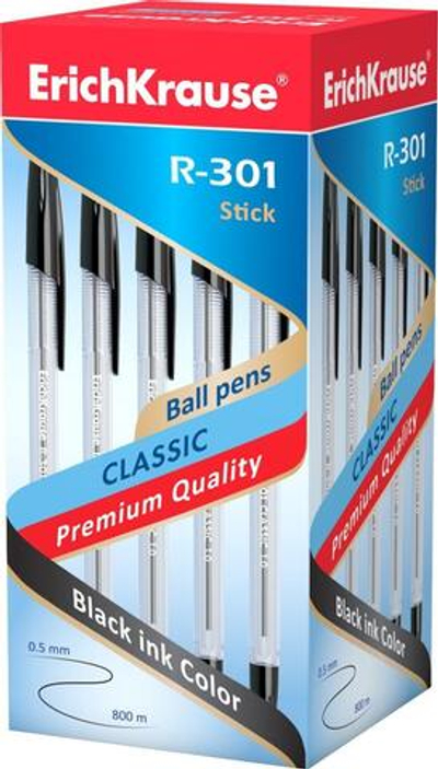 Ручка шариковая 1.0мм, чёрная "R-301 Classic Stick" (ErichKrause)