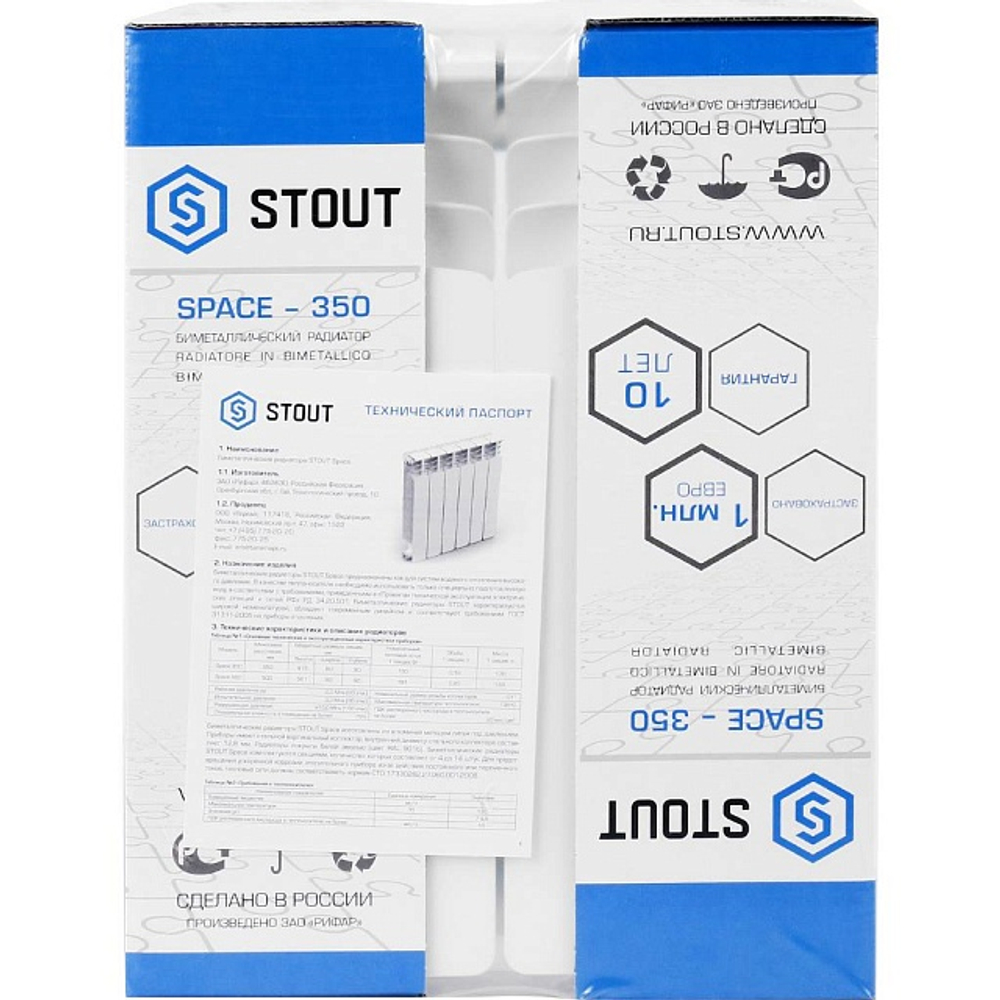 Радиатор биметаллический STOUT Space 350 - 4 секции (подключение боковое, цвет белый)