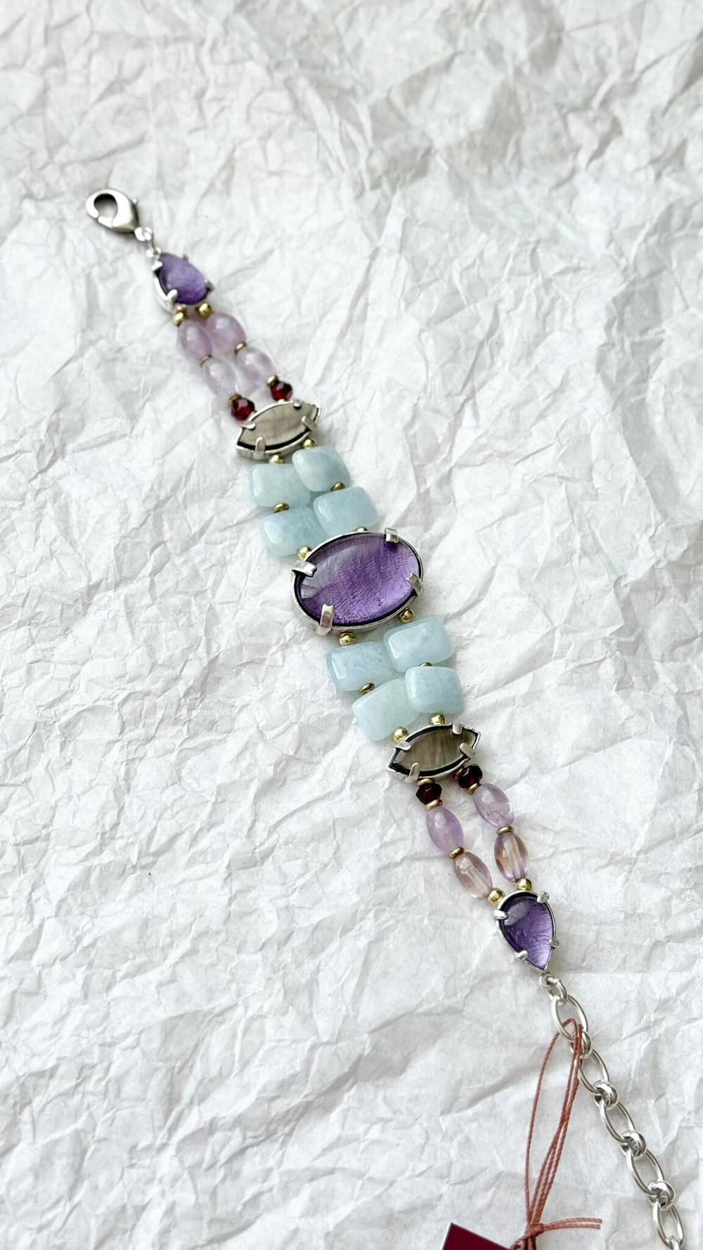 Браслет Nature Bijoux, Gotborg, с ракушкой Capiz в смоле, перламутром, гранатом, аквамарином и амети