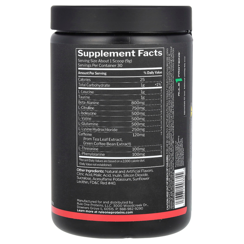 Rule One Proteins, Energized Amino, аминокислоты, со вкусом арбуза, 270 г (9,52 унции)
