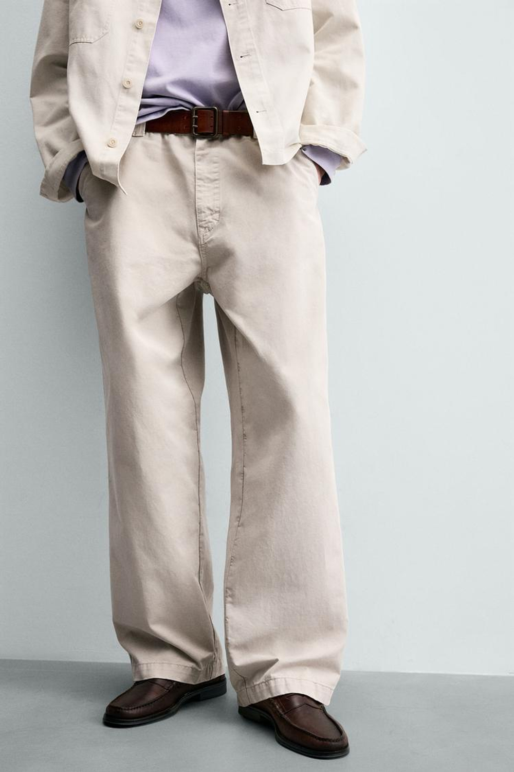 ZARA БРЮКИ ЧИНОС STRAIGHT FIT С ВИНТАЖНЫМ ЭФФЕКТОМ СТИРКИ, СВЕТЛО-БЕЖЕВЫЙ
