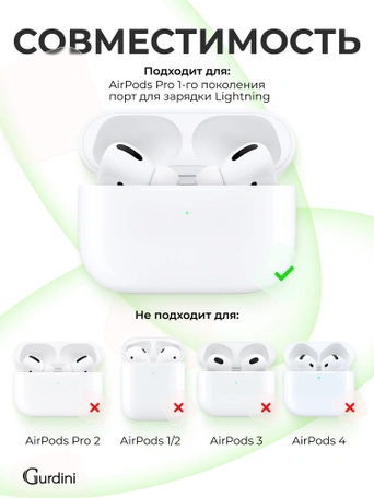 Чехол для Airpods Pro Gurdini прорезиненный soft touch c карабином Зеленый