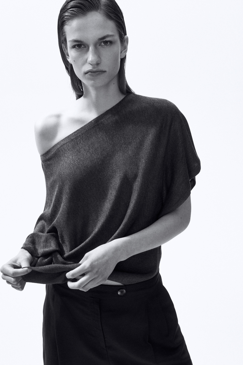 Тонкий трикотажный топ с рукавами «летучая мышь» — прямой крой - H&M