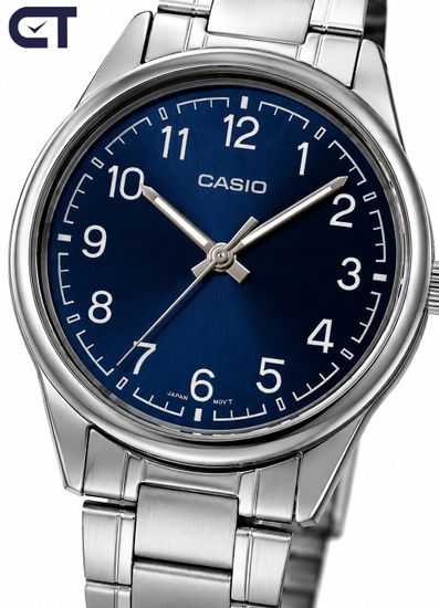 Casio MTP-V005D-2B4 General часы наручные мужские — синий циферблат с белыми цифрами и стальной браслет