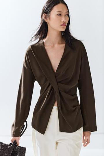 Massimo Dutti Блуза из струящейся ткани с драпировкой, коричневый