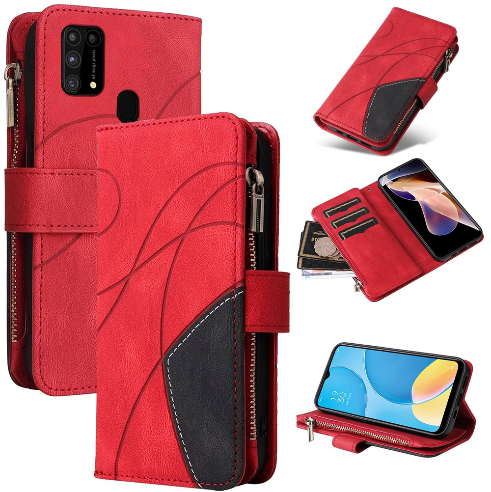 Дизайнерский чехол-книжка из кожи для SAMSUNG M31 / M21S / F41 с кошельком, 5 слотами для карт и подставкой
