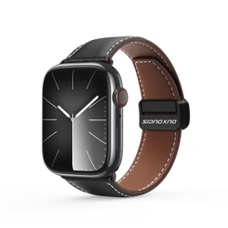 Ремешок из натуральной кожи черного цвета от Dux Ducis для смарт часов Apple Watch 42, 44, 45, 46, 49мм, серия YA Series