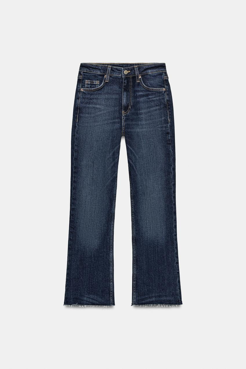 ZARA ДЖИНСЫ TRF CROPPED FLARE С ВЫСОКОЙ ПОСАДКОЙ, МОРСКОЙ СИНИЙ