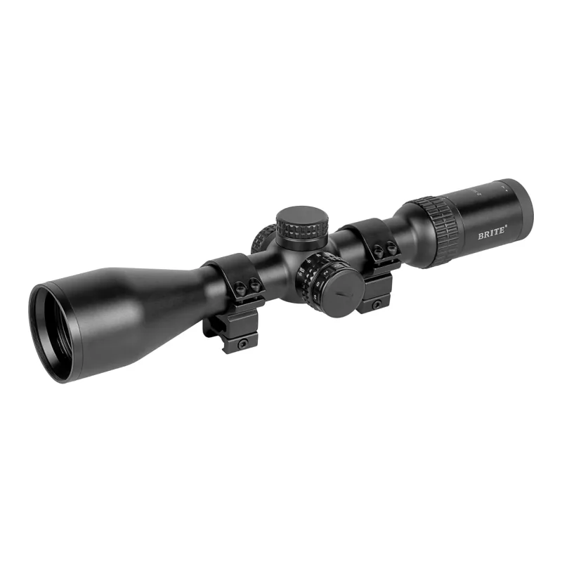 Прицел оптический BRITE WA8X 2-16X50 SF IR - вид сбоку с объективом слева и установленными кольцами крепления