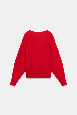 ZARA СВИТЕР ИЗ ШЕРСТИ С V-ОБРАЗНЫМ ВЫРЕЗОМ, КРАСНЫЙ