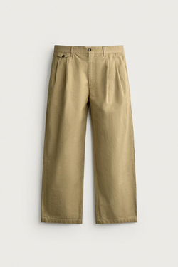 ZARA БРЮКИ ЧИНОС СО СКЛАДКАМИ, РЫЖЕВАТО-КОРИЧНЕВЫЙ