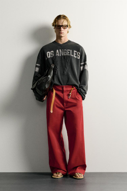 ZARA БРЮКИ WIDE-LEG СО СКЛАДКАМИ, КРАСНЫЙ