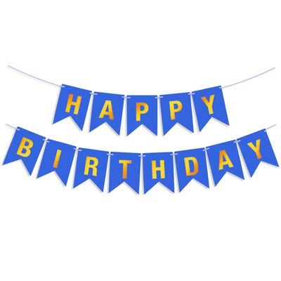 Гирлянда-флажки «Happy Birthday», синий/ золотой, 500 см