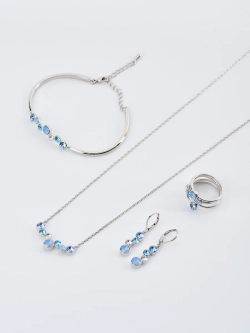 Серьги-подвески Эльза с голубыми кристаллами Swarovski