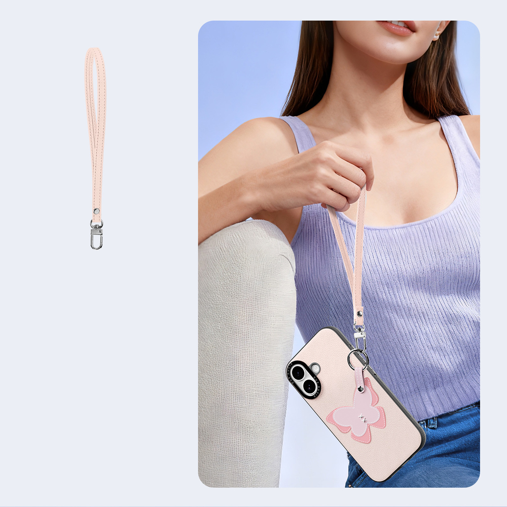 Чехол светло-розового цвета (Butterfly Edition) для iPhone 17, серия Luvy Series Case (со съемным ремешком) от Dux Ducis