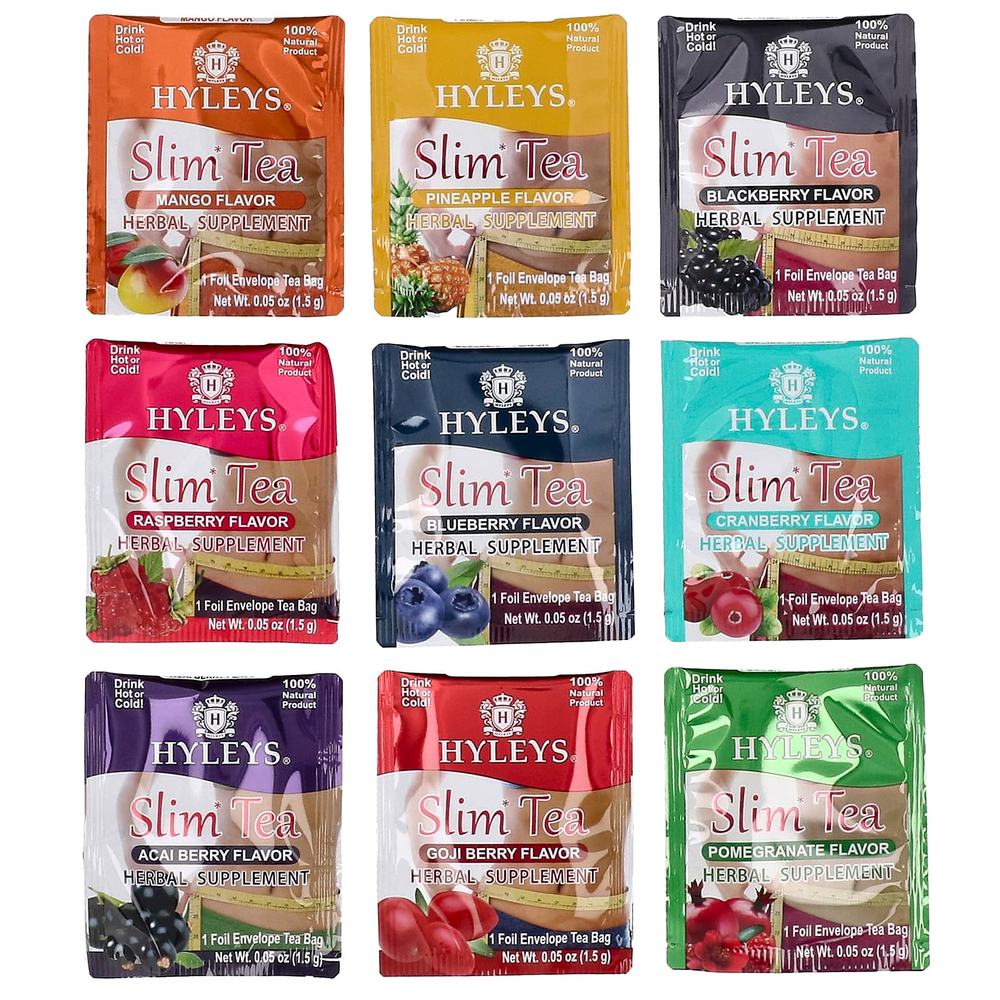Hyleys Tea, Slim Tea, набор из 9 вкусов, чайные пакетики в 100 фольгированных пакетиках, 150 г (5,29 унции)