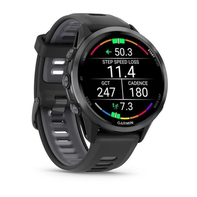 Смарт часы Garmin Forerunner 970 черные, темно-серый DLC титановый безель, с черно-серым ремешком