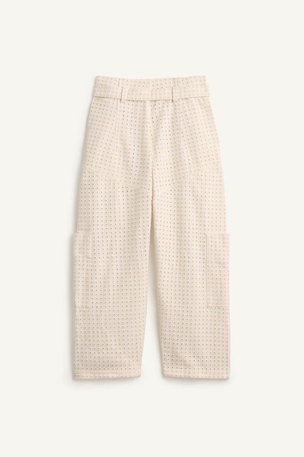 ZARA БРЮКИ-КАРГО СО СКЛАДКАМИ ИЗ 100% ХЛОПКА, ЭКРЮ