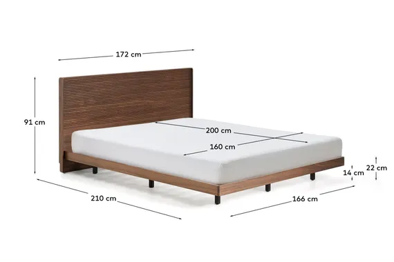 Кровать Norlen с LED-подсветкой, 160x200 см, темный орех