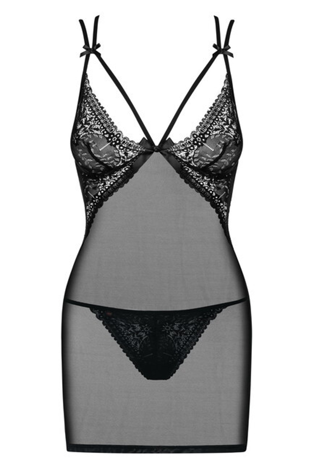 Черная сорочка с кружевным верхом Intensa Chemise SM (42-44) (Цвет: черный)