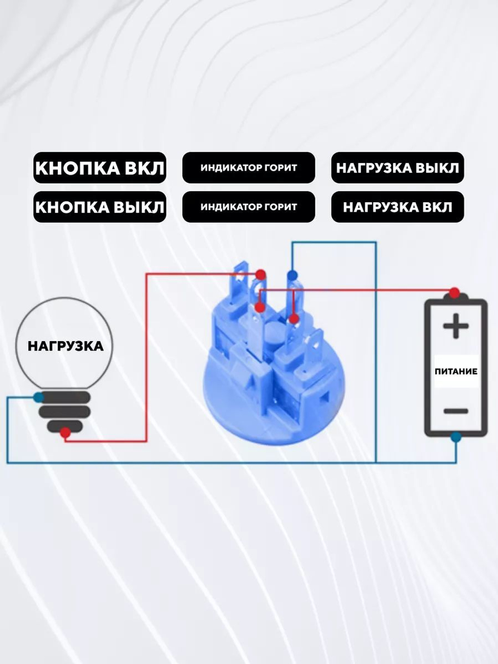 Кнопка металлическая, с индикатором, для монтажа на корпус (12-24 В, 22 мм)