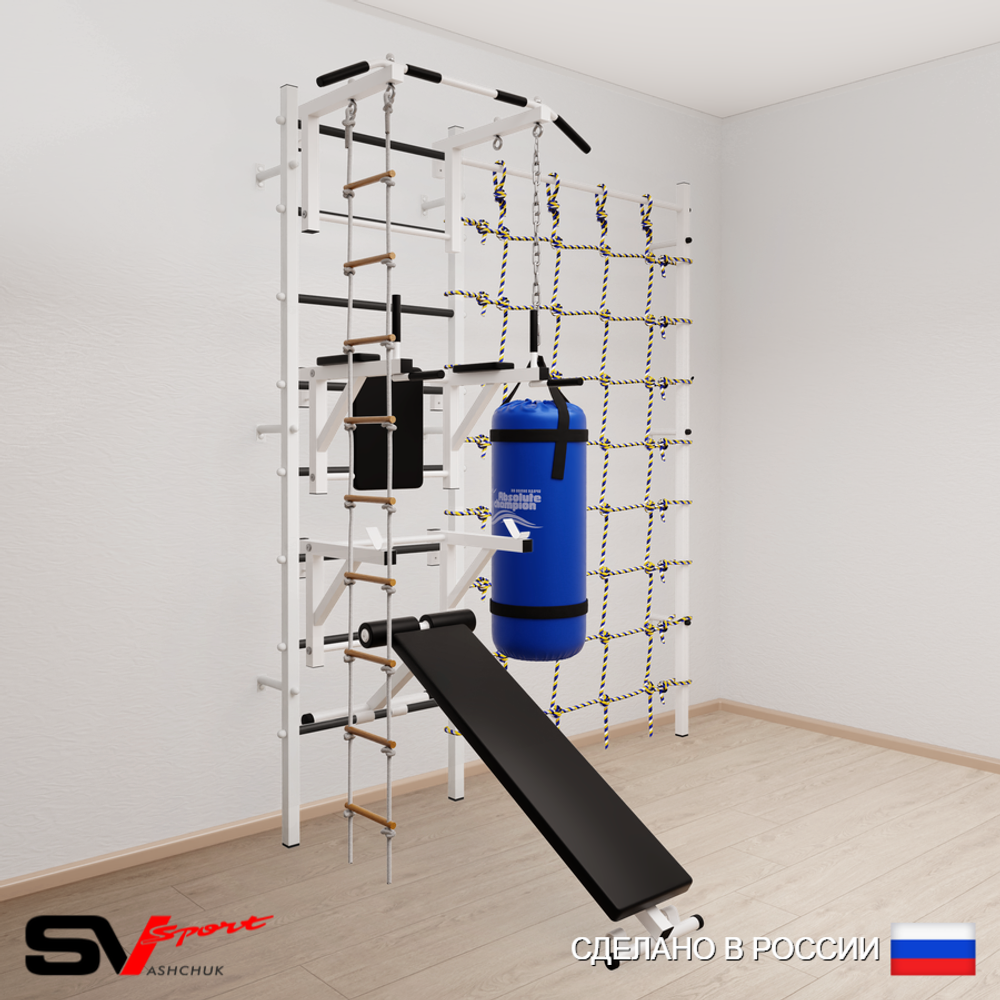 Шведская стенка Sv Sport 59230 (Турник стандарт/Брусья/Стойка/Скамья/Лестница/Цепь/Мешок 30кг/Канатный лаз)