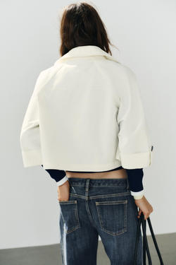 ZARA КОРОТКИЙ ЖАКЕТ НА ПУГОВИЦАХ, ЭКРЮ