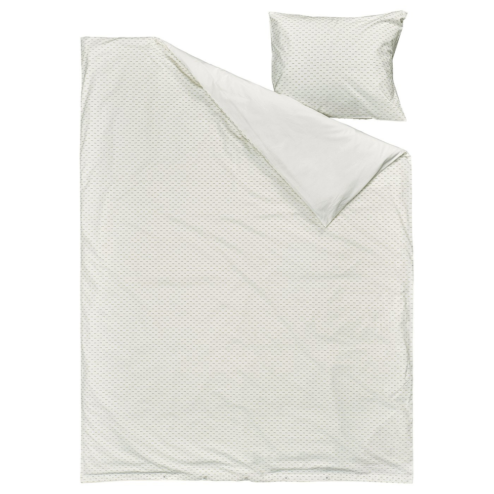 IKEA BANDKNIPPE  (ИКЕА БАНДКНИППЕ)  -  Пододеяльник и наволочка - белый/зелёный 150x200/50x60 см