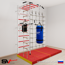 Шведская стенка Sv Sport 54570 (Турник рукоход/Брусья/Канат/Лестница/Цепь/Мешок 30кг/Мат 2м/Канатный лаз)