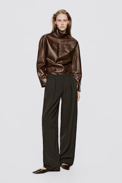 Massimo Dutti Брюки прямого кроя с декоративной строчкой - Limited Edition, коричневый