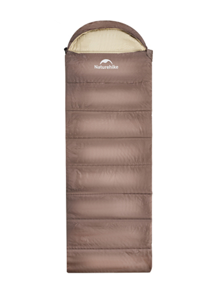 Спальный мешок Naturehike U250 с капюшоном, коричневый (NH20MSD07), молния слева
