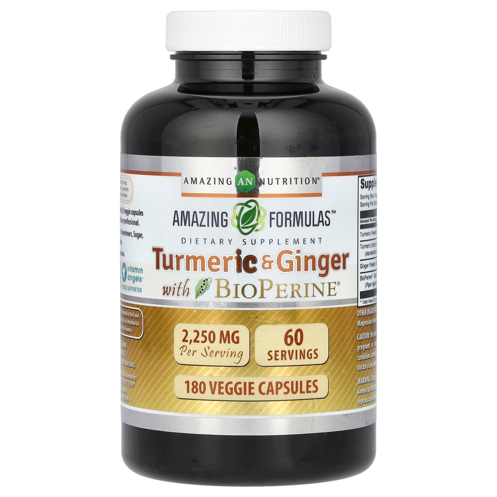 Amazing Nutrition, куркума и имбирь с BioPerine, 180 растительных капсул
