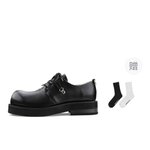 HANQIAORIJI Cow Split Leather Casual Shoes 4.5cm Unisex Black
