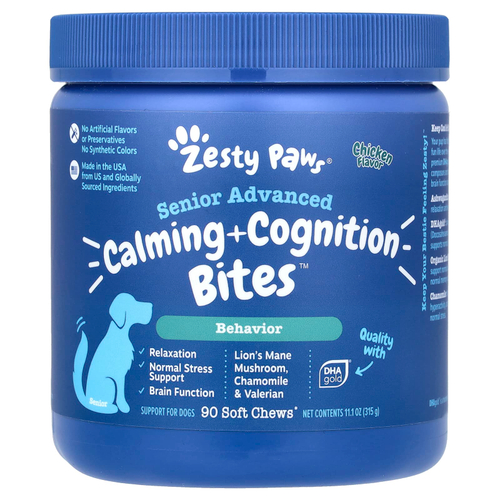 Zesty Paws, Senior Advanced, для собак, успокаивающее и расслабляющее, с курицей, 90 жевательных таблеток, 315 г (11,1 унции)