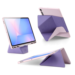 Складной чехол книжка розового цвета для Samsung Galaxy Tab S10 FE+, серия Vers Series от Dux Ducis, с магнитным держателем Pencil