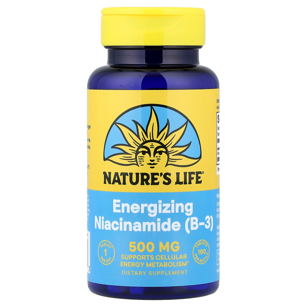 Nature's Life, никотинамид для заряда энергии (витамин B3), 500 мг, 100 таблеток