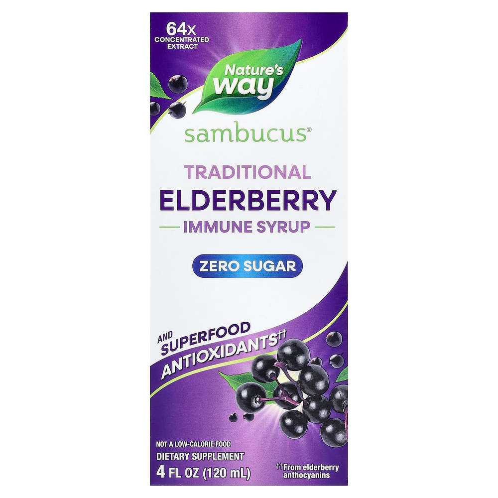 Nature's Way, Sambucus®, традиционный иммунный сироп, без сахара, бузина, 120 мл (4 жидк. Унции)