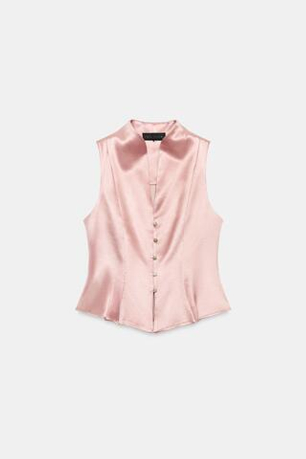 ZARA АТЛАСНЫЙ ТОП С ДЕКОРАТИВНЫМИ ПУГОВИЦАМИ, РОЗОВЫЙ
