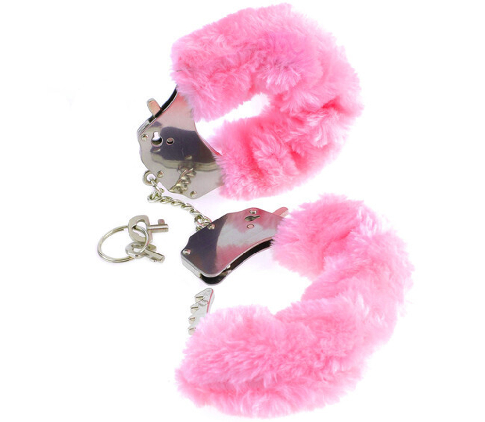 Меховые наручники из металла Original Furry Cuffs Pink (Цвет: розовый)
