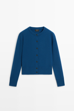 Massimo Dutti Короткий кардиган из 100% шерсти, синий
