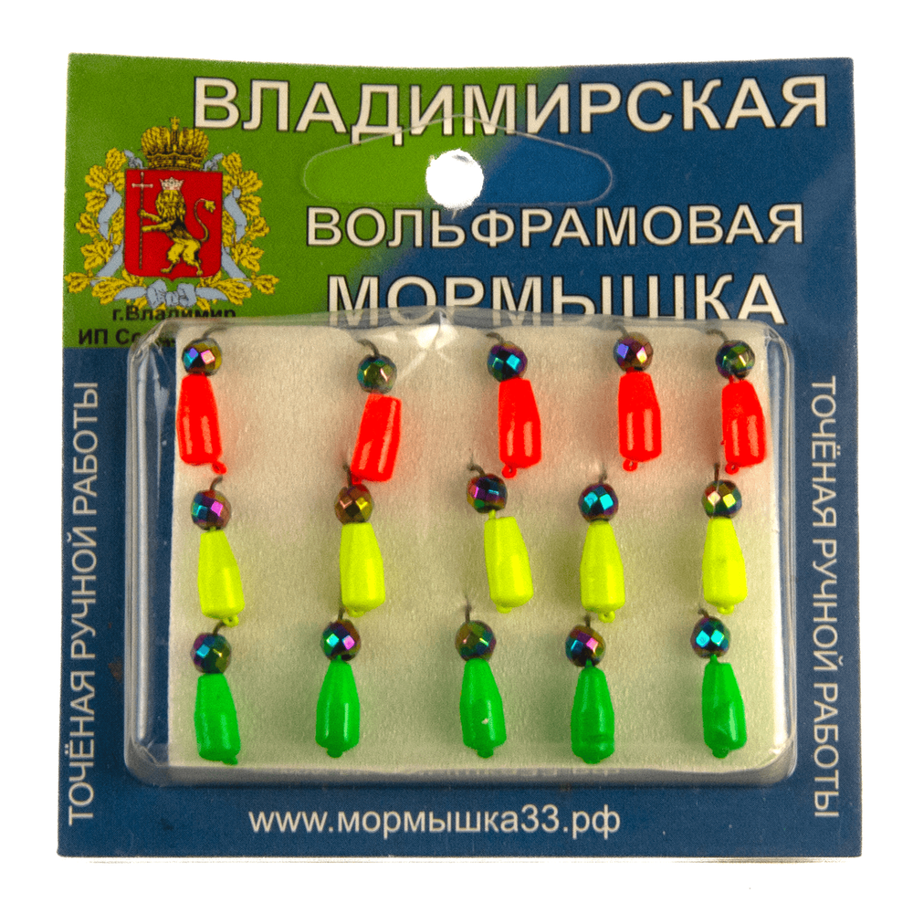 Мормышка Владимирская 384 "Гвоздик флюоресцентный с кристаллом", 4мм, 1.65гр (15шт/уп)