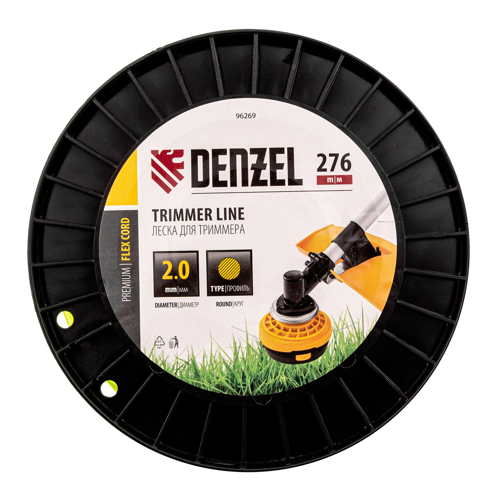 Леска для триммера круглая, 2,0мм х 276м, на DIN катушке FLEX CORD, Denzel